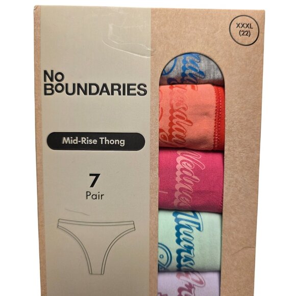 No Boundaries Size XXXL 20 Cotton Thong Panties Days of the Week 7 Pack - Picture 3 of 7